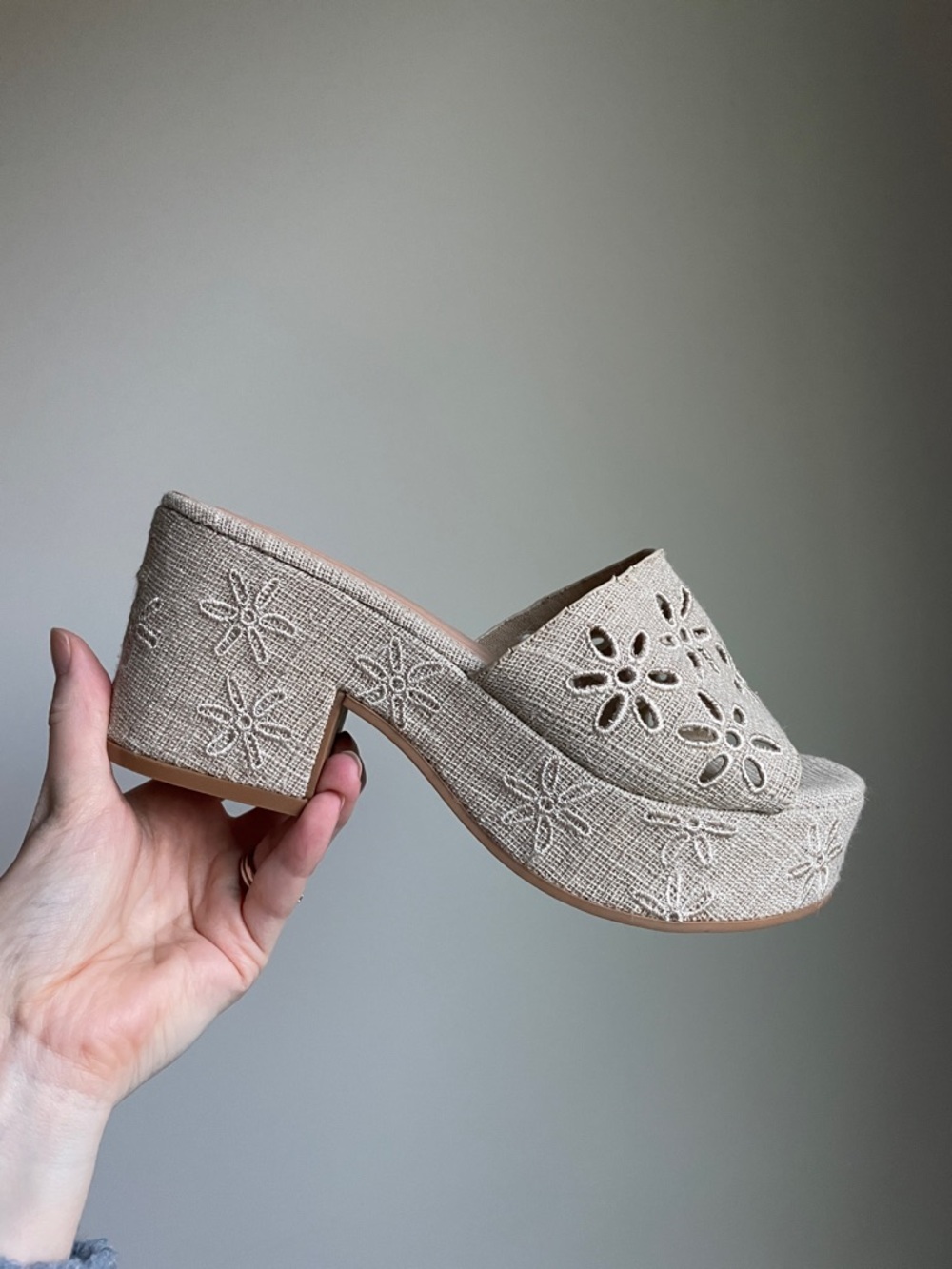 BAMBOO Floral Shimmery Cutout Platform Sandals